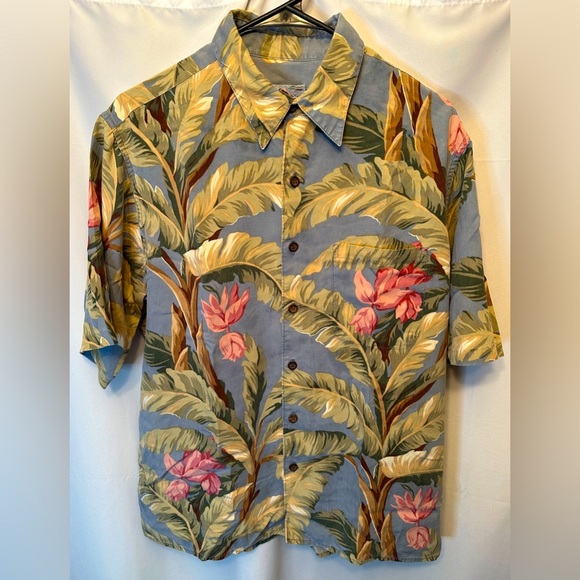 Reyn Spooner Size Medium Hawaiian Traditional Hawaiian Shirt Linen Blend Blue - Picture 1 of 6